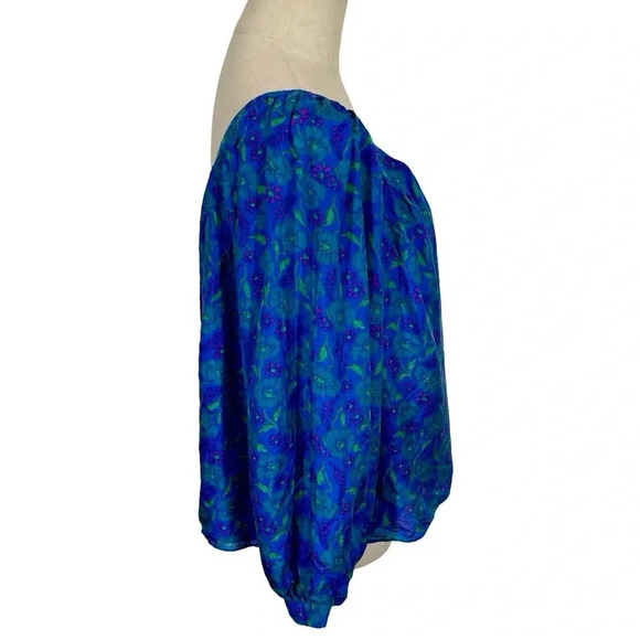 Veronica Beard Lyric One-Shoulder 100% Silk Top in Cobalt Multi Floral - Picture 8 of 14